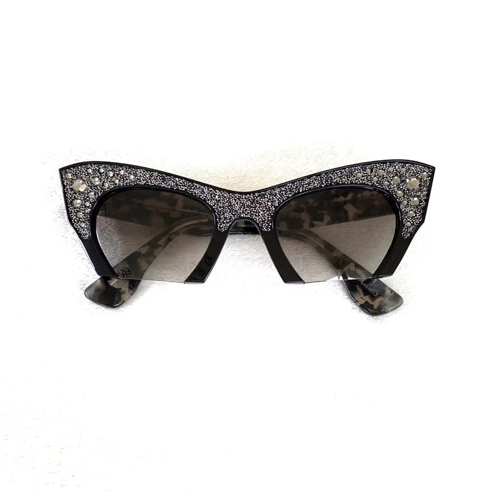 NWOT Miu Miu Rasoir Rhinestone Cat Eye Sunglasses